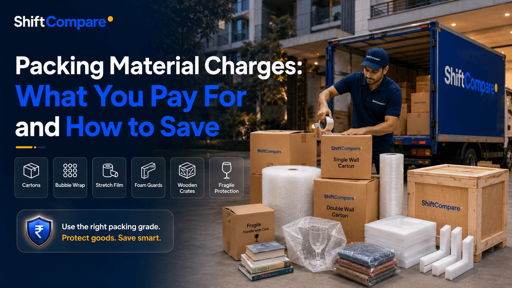 Packing material charges guide for packers movers with cartons, bubble wrap, crates and fragile packing